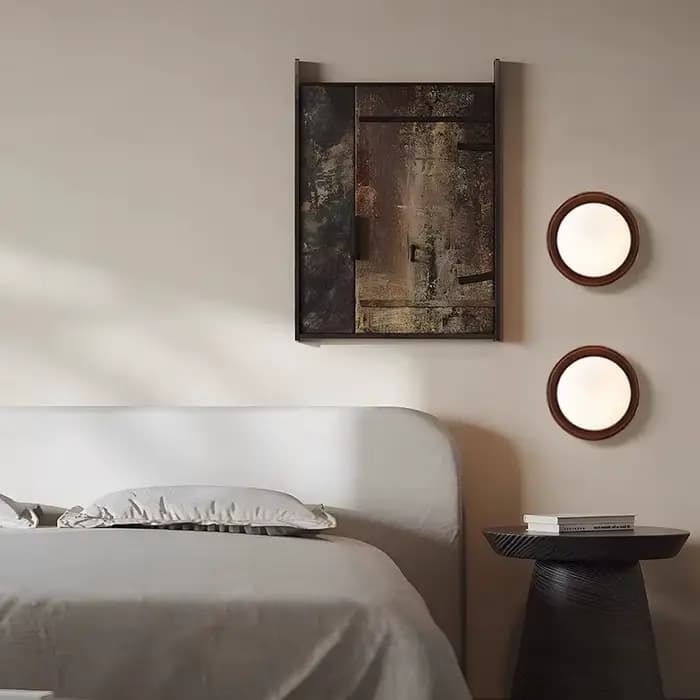 Wabi-sabi Style Nature bois couleur noyer chambre chevet appliques murales blanc laiteux rond verre applique pour couloir escalier allée