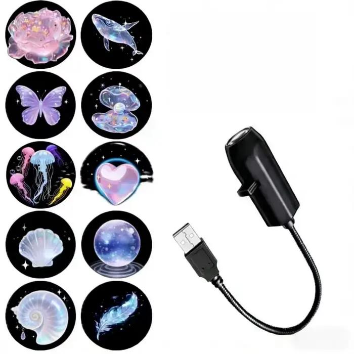 Lampe de Projection USB Créative Baleine Rêveuse, 3/6/10 Motifs, Projecteur LED Lumière Ambiance Rose, Méduse, Cadeau Festif