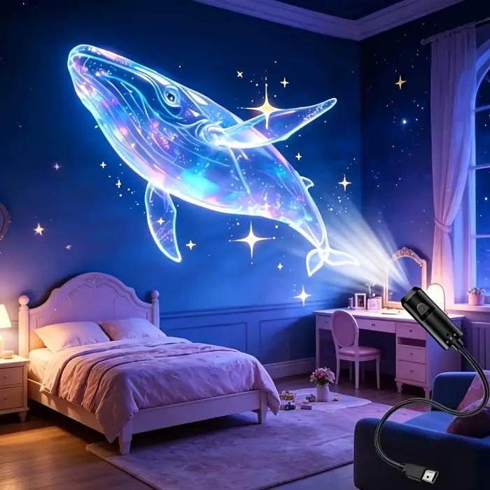 Lampe de Projection USB Créative Baleine Rêveuse, 3/6/10 Motifs, Projecteur LED Lumière Ambiance Rose, Méduse, Cadeau Festif