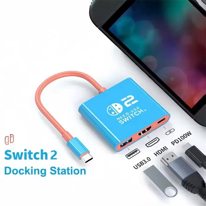 Station d'accueil pour Switch 2, Hub TYPEC 2,4K 60Hz avec HDMI et USB-C 3.0 PD100W, idéal pour Switch 2/Switch/OLED