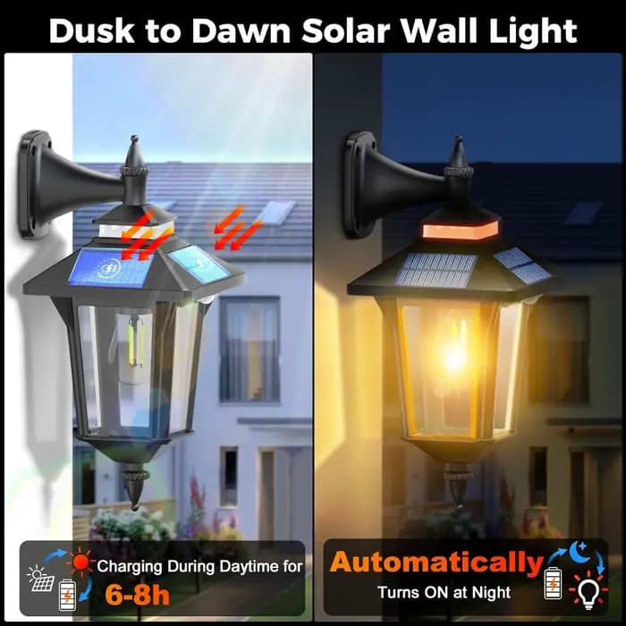 Moman Lampes solaires extérieures, 2 lampes solaires vintage avec capteur de mouvement 2200 mAh, 3 modes IP65 Lanterne solaire étanche pour clôture de jardin