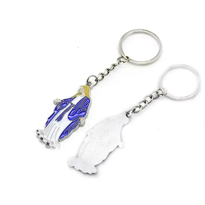Porte-clés pendentif miraculeux en métal et émail bleu, bijoux religieux, accessoire unisexe