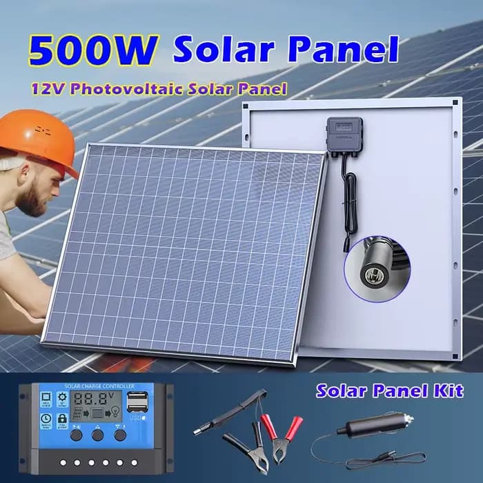 Panneau solaire monocristallin 500W avec cadre en aluminium, chargeur solaire 12V pour camping-car, bateau, camping, maison, système d'alimentation hors réseau, USB