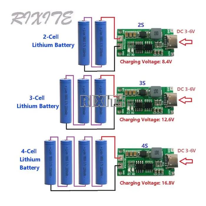 Carte de chargeur de batterie au Lithium de Type C BMS 2S 3S 4s 1A 2A 4A 18650