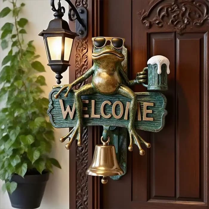 Accessoire de bienvenue grenouille renversé, sonnette incluse, conception de grenouille à boire de la bière