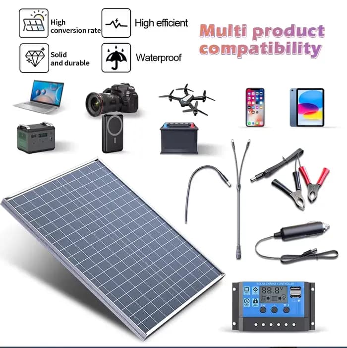 Panneau solaire monocristallin 500W avec cadre en aluminium, chargeur solaire 12V pour camping-car, bateau, camping, maison, système d'alimentation hors réseau, USB
