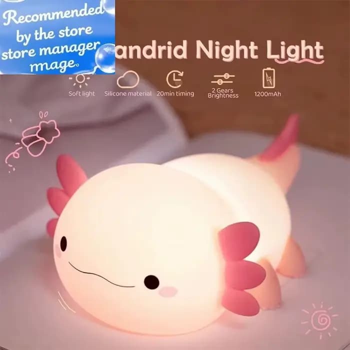 Lampe de nuit en silicone Axolotl mignonne, lampe de chevet pour chambre d'enfant, commande tactile, lampes de nuit rechargeables par USB, lampe de table pour bébé et enfant