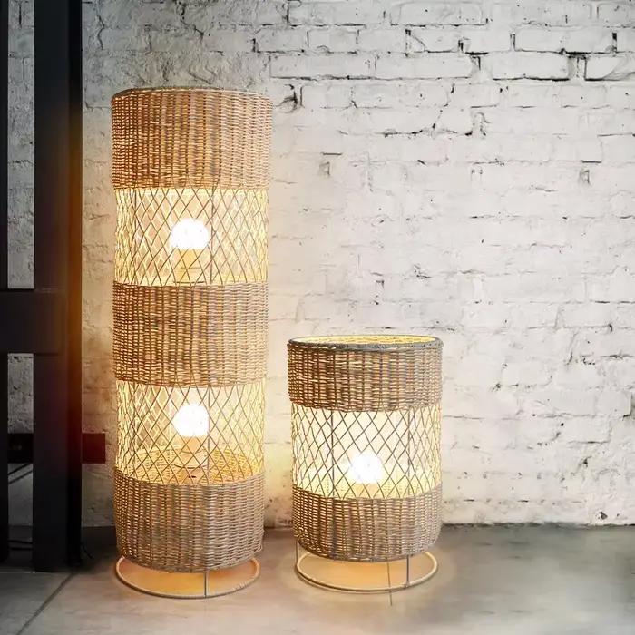 Lampadaire en rotin japonais rétro tissé à la main, pour salon, chambre à coucher, canapé, bureau, hôtel, lampe de Table en rotin faite à la main