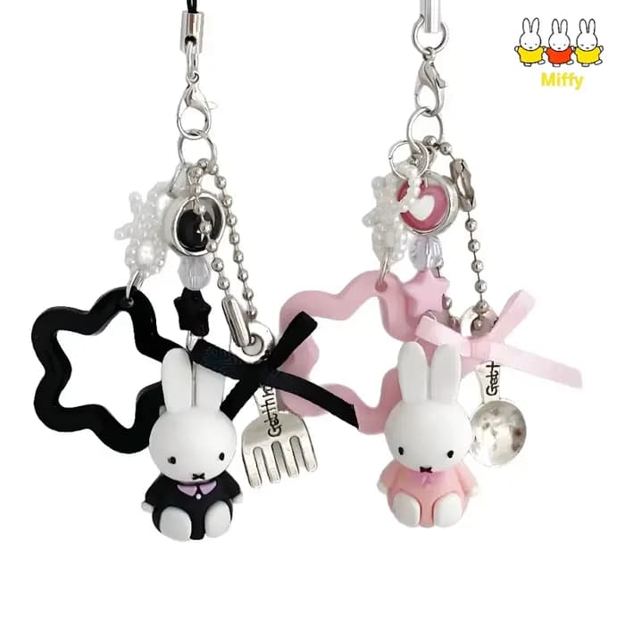 Porte-clés Miffy dessin animé Kawaii, petit lapin, rétro, créatif, sac Y2K, Style Punk, accessoire étoile, cadeau pour fille