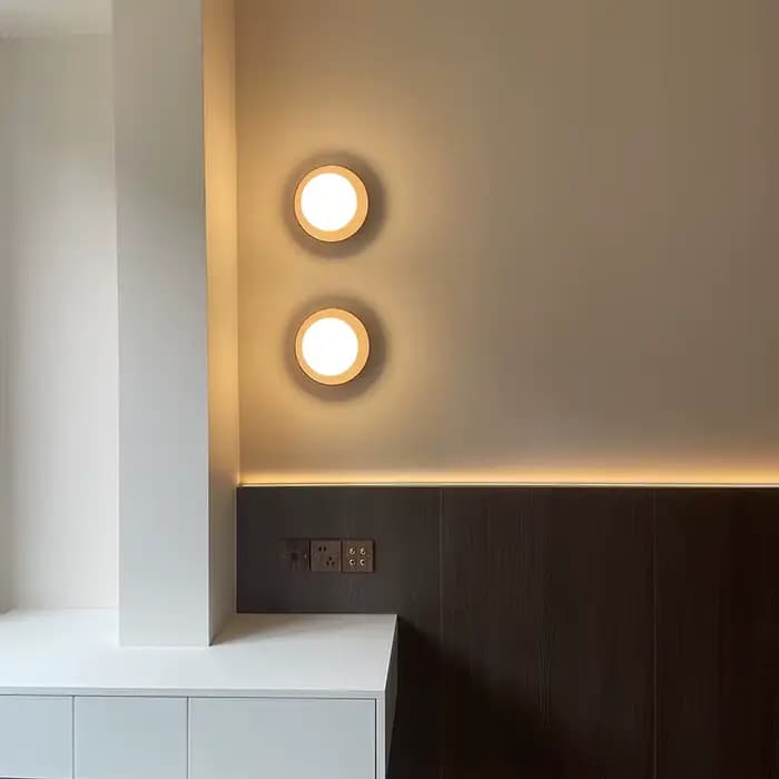 Wabi-sabi Style Nature bois couleur noyer chambre chevet appliques murales blanc laiteux rond verre applique pour couloir escalier allée