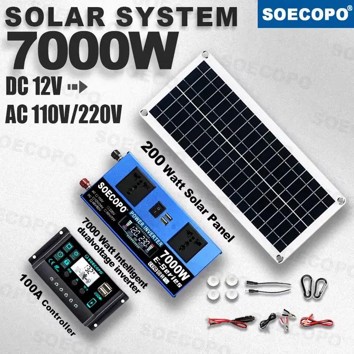 Kit Système Solaire SOECOPO 7000W Double Tension avec Onduleur 12V vers 110V/220V