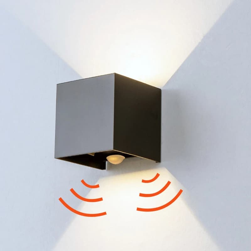 Applique murale LED carrée en aluminium avec détecteur de mouvement radar, angle réglable, intérieur