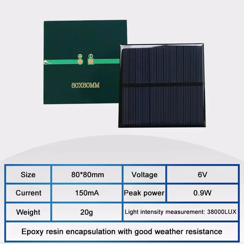 Mini panneau solaire 6V 150mA 80x80mm, panneau époxy, Module de chargeur de batterie à monter soi-mê