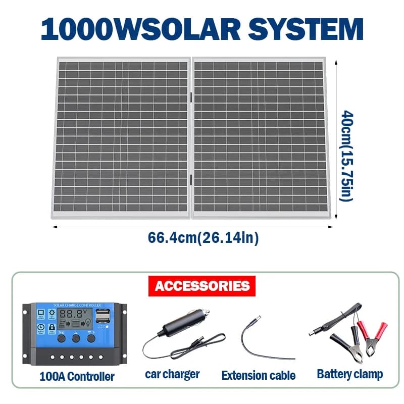 Panneau solaire pliable 1000W avec sortie 12V, station d'alimentation portable haute efficacité pour