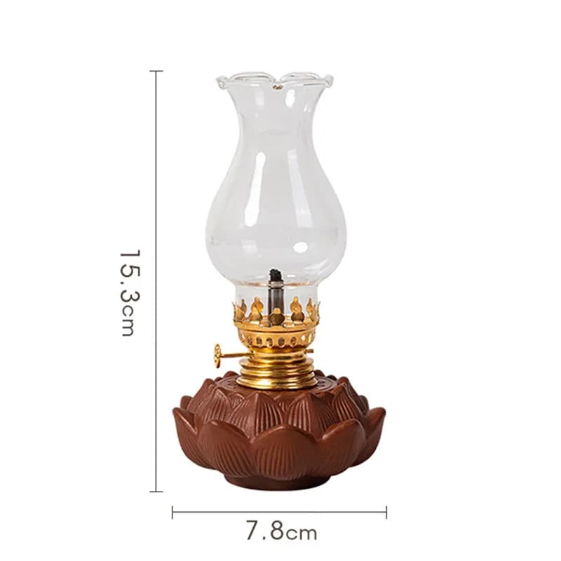 Lampe à huile en céramique vintage avec couvercle en verre - Éclairage d'ambiance pour salon de thé,