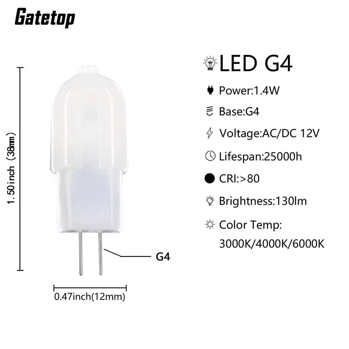 Lampe LED G4 AC/DC 12V, faible consommation 1.2W 1.4W 2W 3W, haute efficacité lumineuse, sans strobo