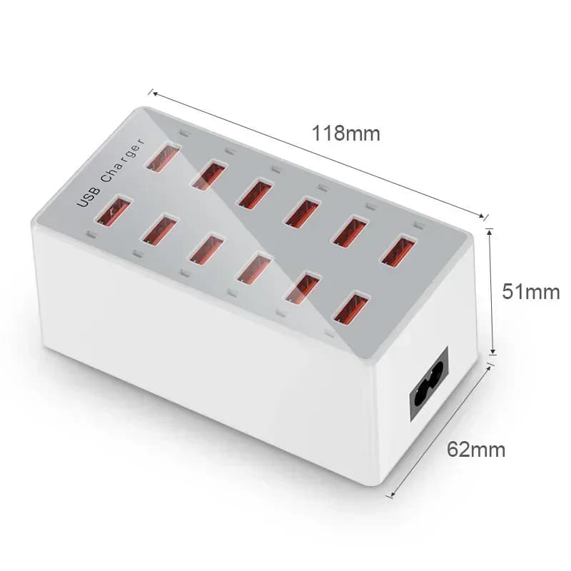 Station de recharge USB 60W, 12 Ports, chargeur mural USB pour plusieurs appareils, alimentation de