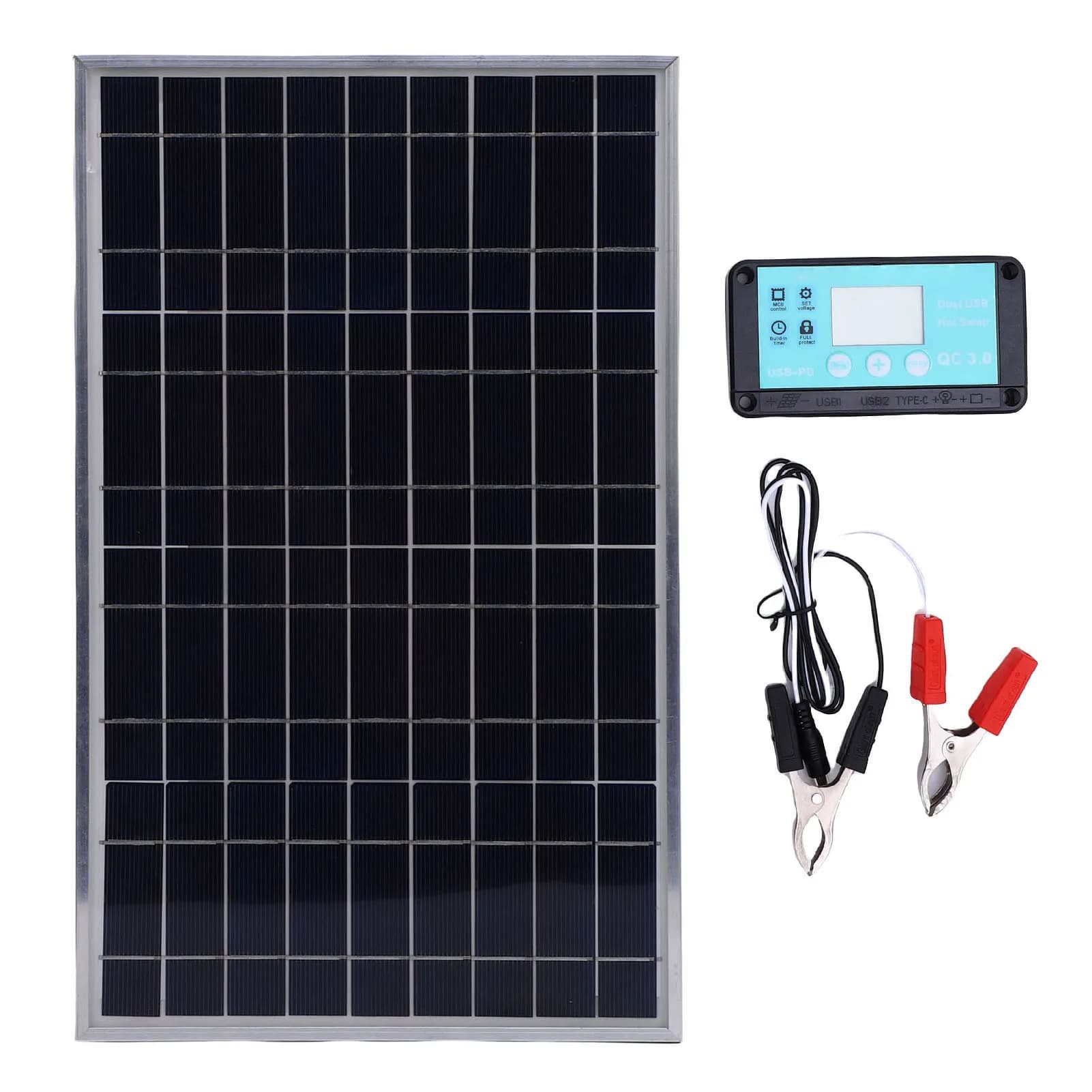 Kit de panneau solaire 100W IP67 étanche avec régulateur 12V 10-50A et ports USB Type C pour voiture