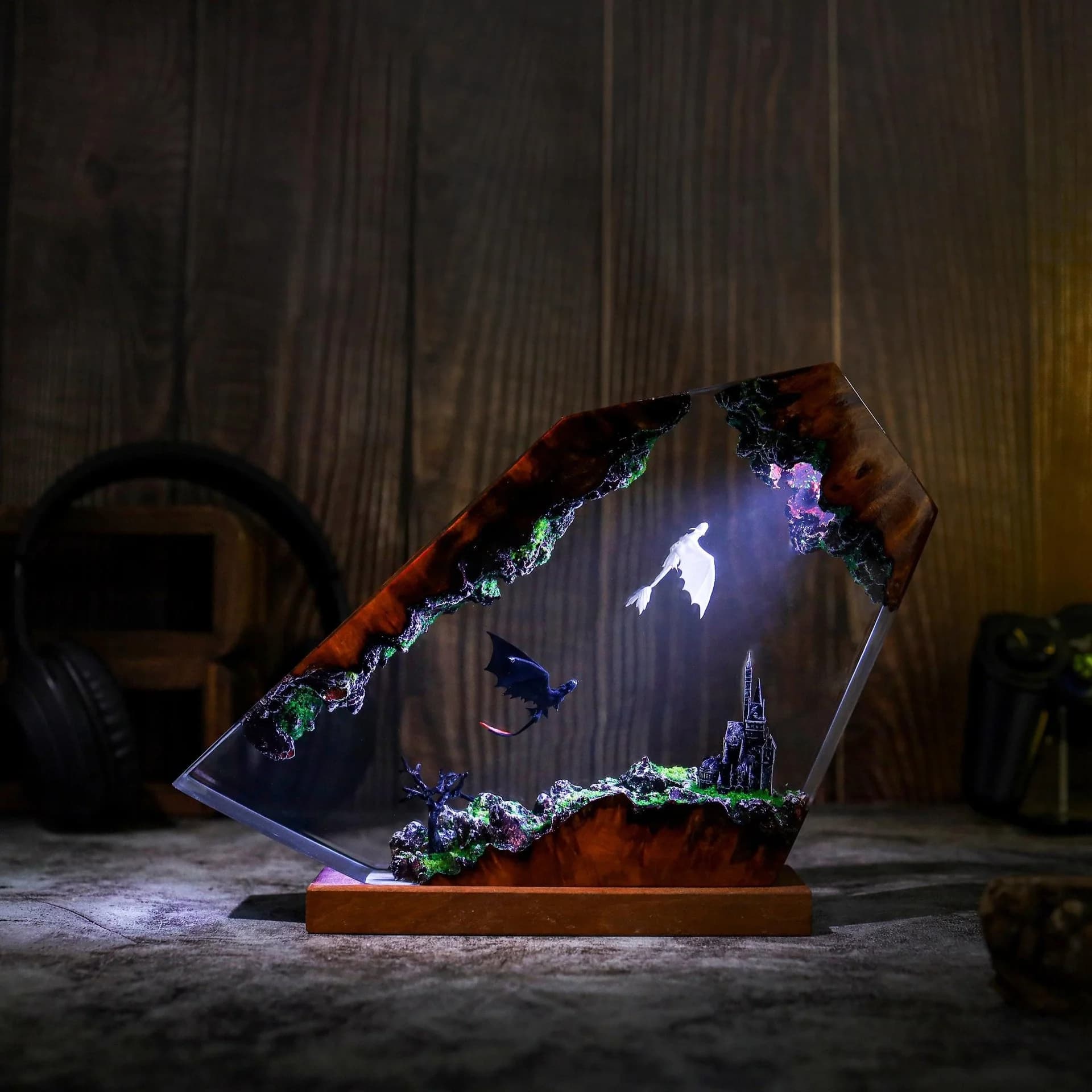Lampe Dragon en résine, veilleuse noire et blanche pour chambre à coucher, décoration de Table de ch