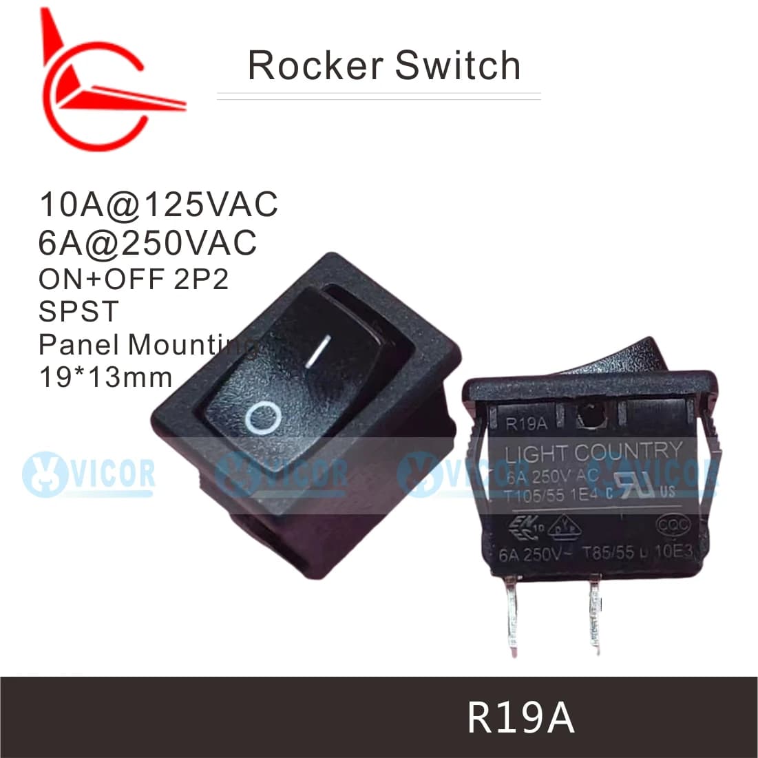 Interrupteur à bascule R19A 2P2 3P319*13mm à montage sur panneau 1NO1NC SPST SPDT Lightcountry MR-2