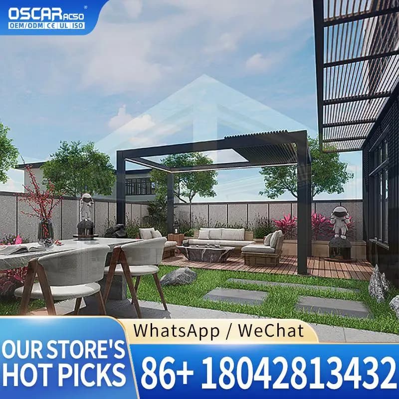 Pergola bioclimatique moderne motorisée en aluminium à lames orientables 4x6m 4x8m pour jardin, pati