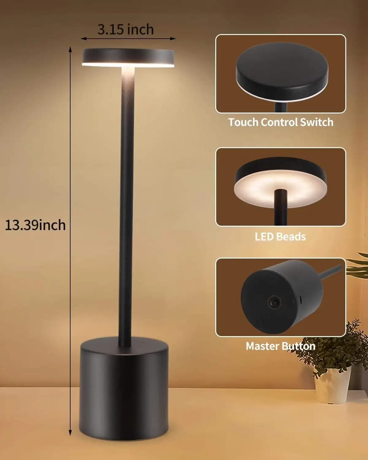 Lampes de table sans fil AITHEA LED, lampes de bureau rechargeables, lampe de chevet créative, lumiè