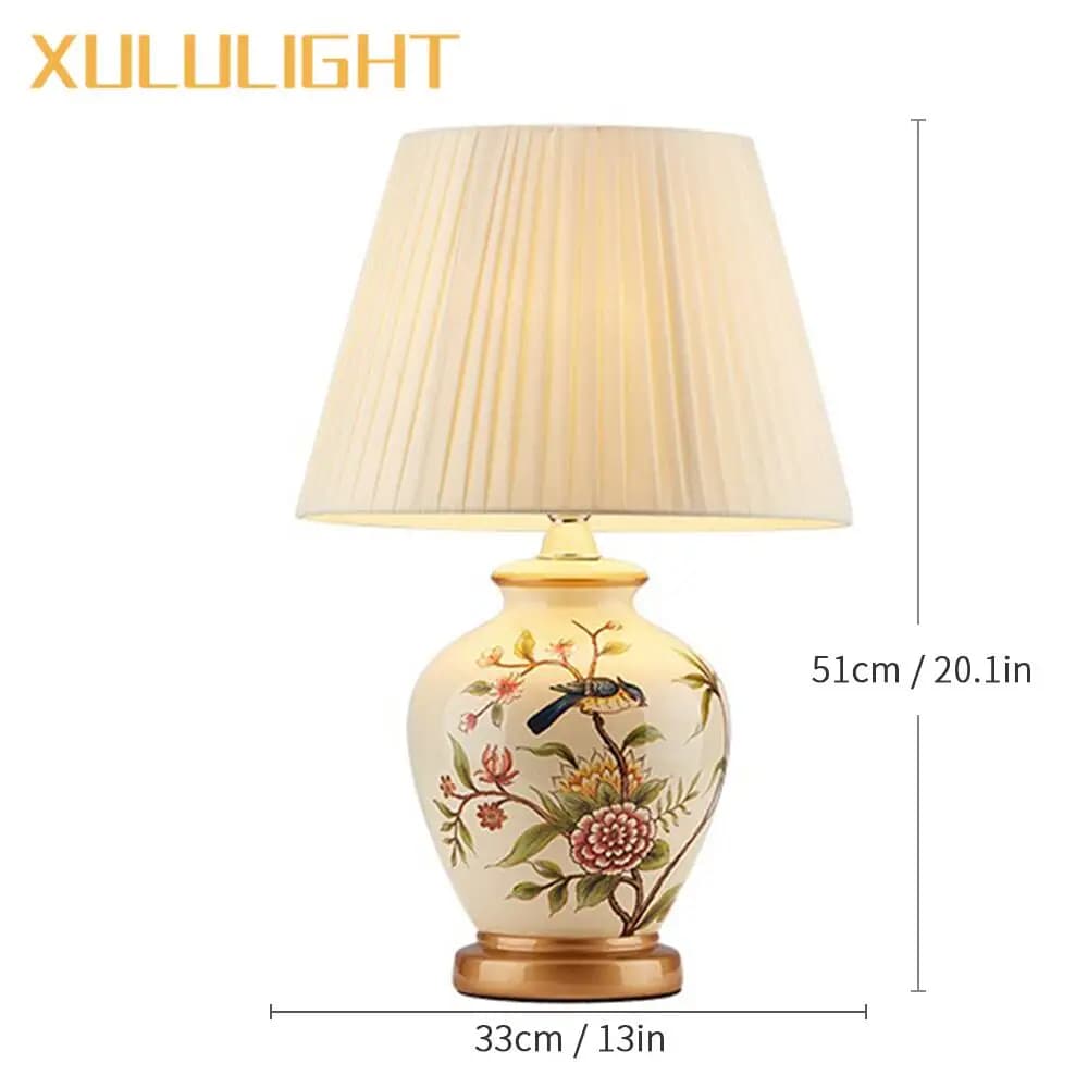 Lampe de bureau en céramique de Style européen, lampe de Table décorative peinte de fleurs et d'oise