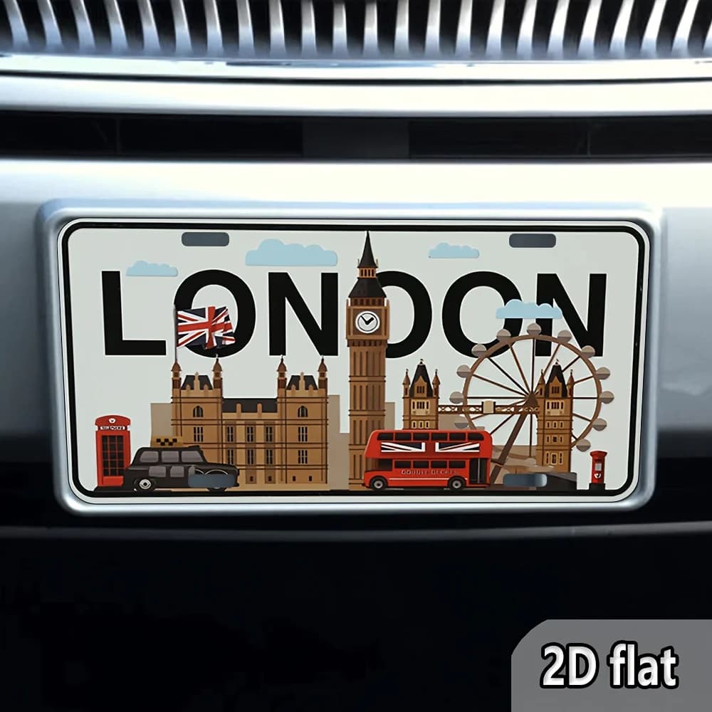 Plaque décorative de voiture en aluminium style plaque d'immatriculation, motif skyline de Londres (