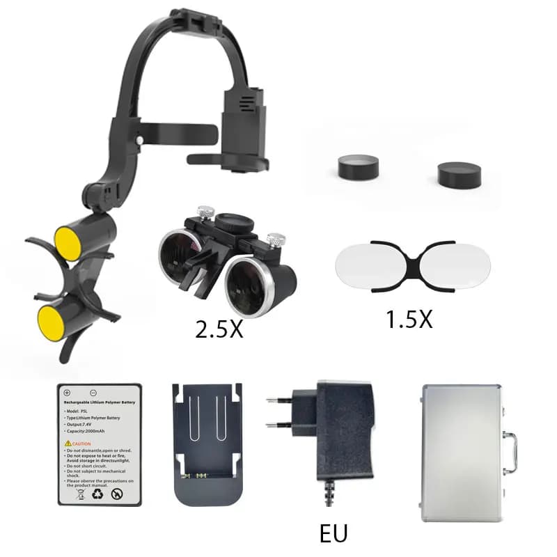 Loupes dentaires, phares chirurgicaux, lunettes presbytes, double lampe sans ombre montée sur la têt