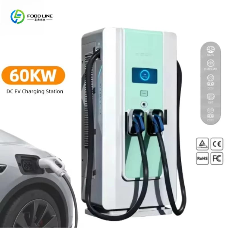 Station de recharge pour véhicules électriques tout-en-un 60 kW, montage au sol, OCPP1.6, IP54, étan