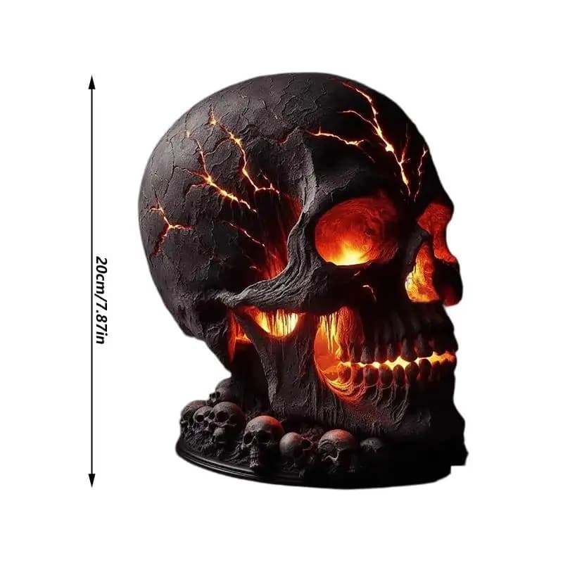 Magma Stone Skull Decor Lampe de bureau avec lumière LED effrayante pour décoration de manteau de fê