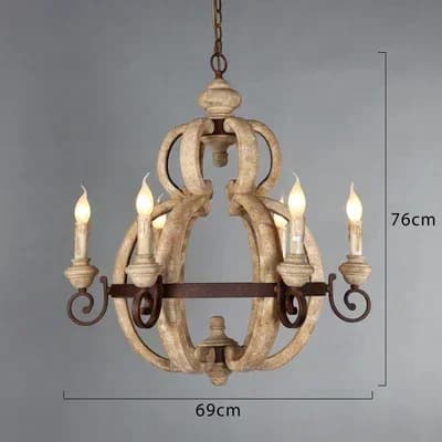 Lustre rustique vintage en bois massif français, lampe suspendue en bois pour salon, salle à manger,