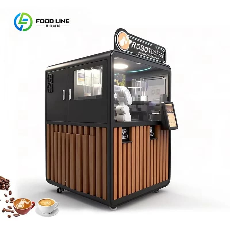 Kiosque à café robotisé IA sans personnel, personnalisé, 24h/24 et 7j/7, impression d'art latte, pou