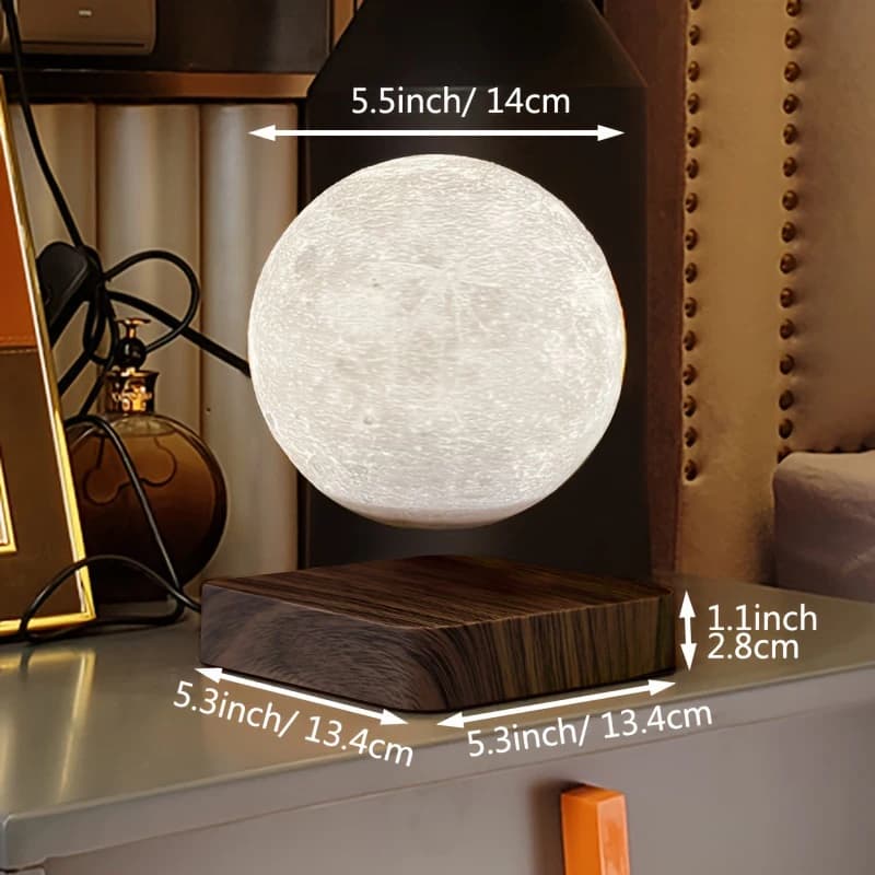 Veilleuse flottante magnétique en forme de lune lévitante, lampe LED imprimée en 3D avec Base en boi