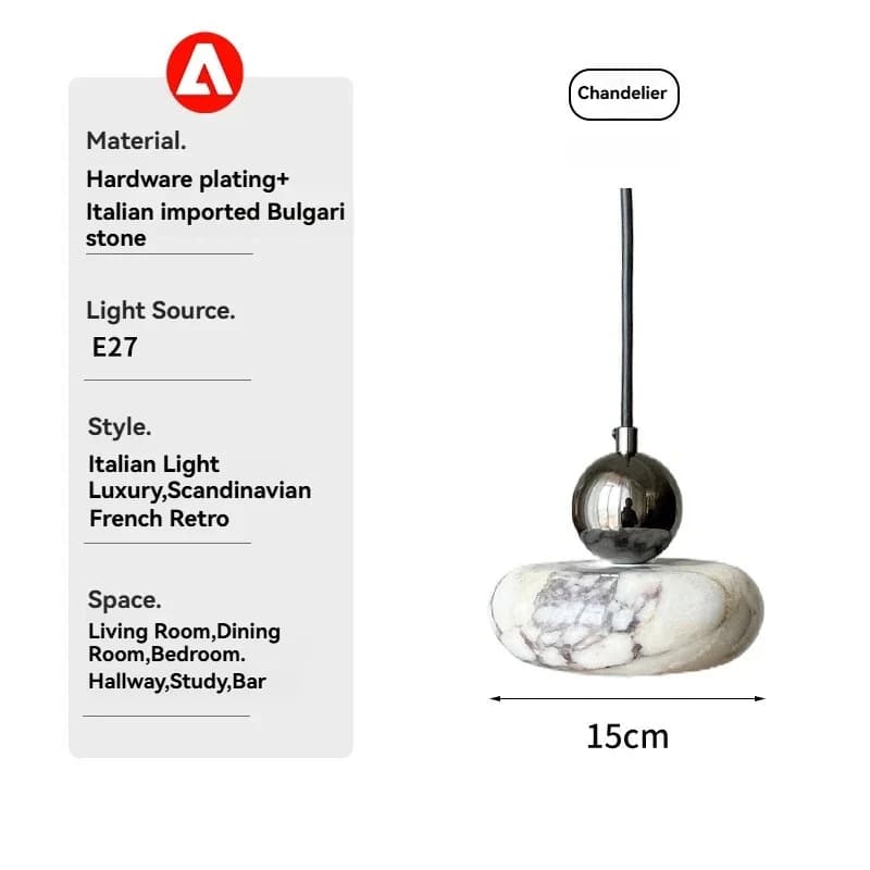 Lampe suspendue de chevet style nordique, abat-jour en marbre italien, pour chambre à coucher, salle