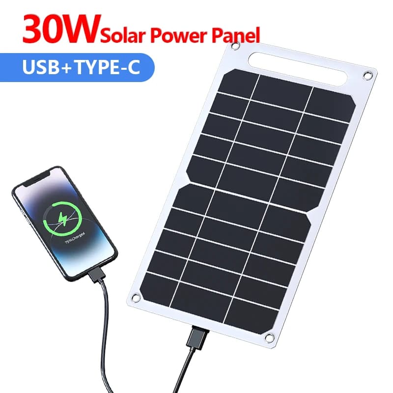 Panneau solaire 30W à sortie régulée 6,8V pour batterie externe, silicium monocristallin, extérieur,