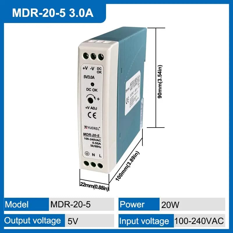 Alimentation à découpage à sortie unique MDR 20W 5V 12V 24V 3.0A 1.67A 1.0A