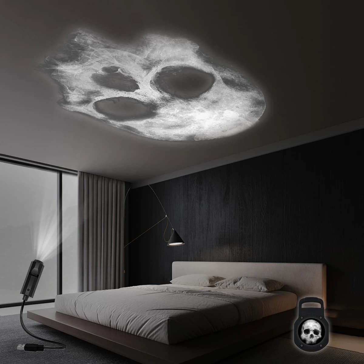 Lampe de projection de crâne, veilleuse d'éclairage USB