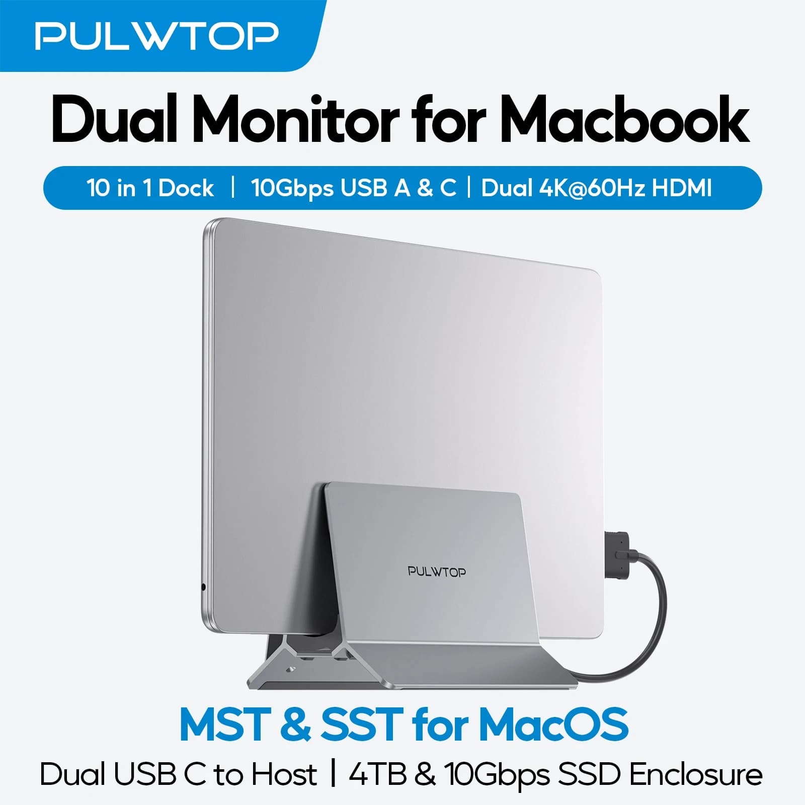 Station d'accueil pour ordinateur portable PULWTOP double USB C Mac avec USB 2.0, support de station