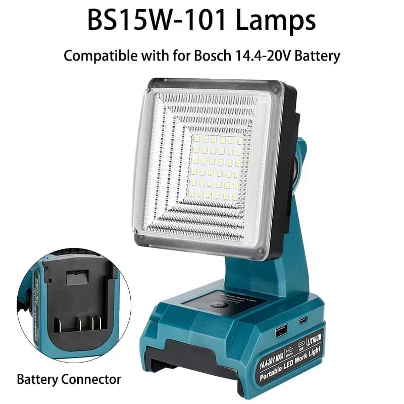 Pour Bosch 18V Li-ion batterie LED lampe de travail sans fil avec Interface USB lumière extérieure P