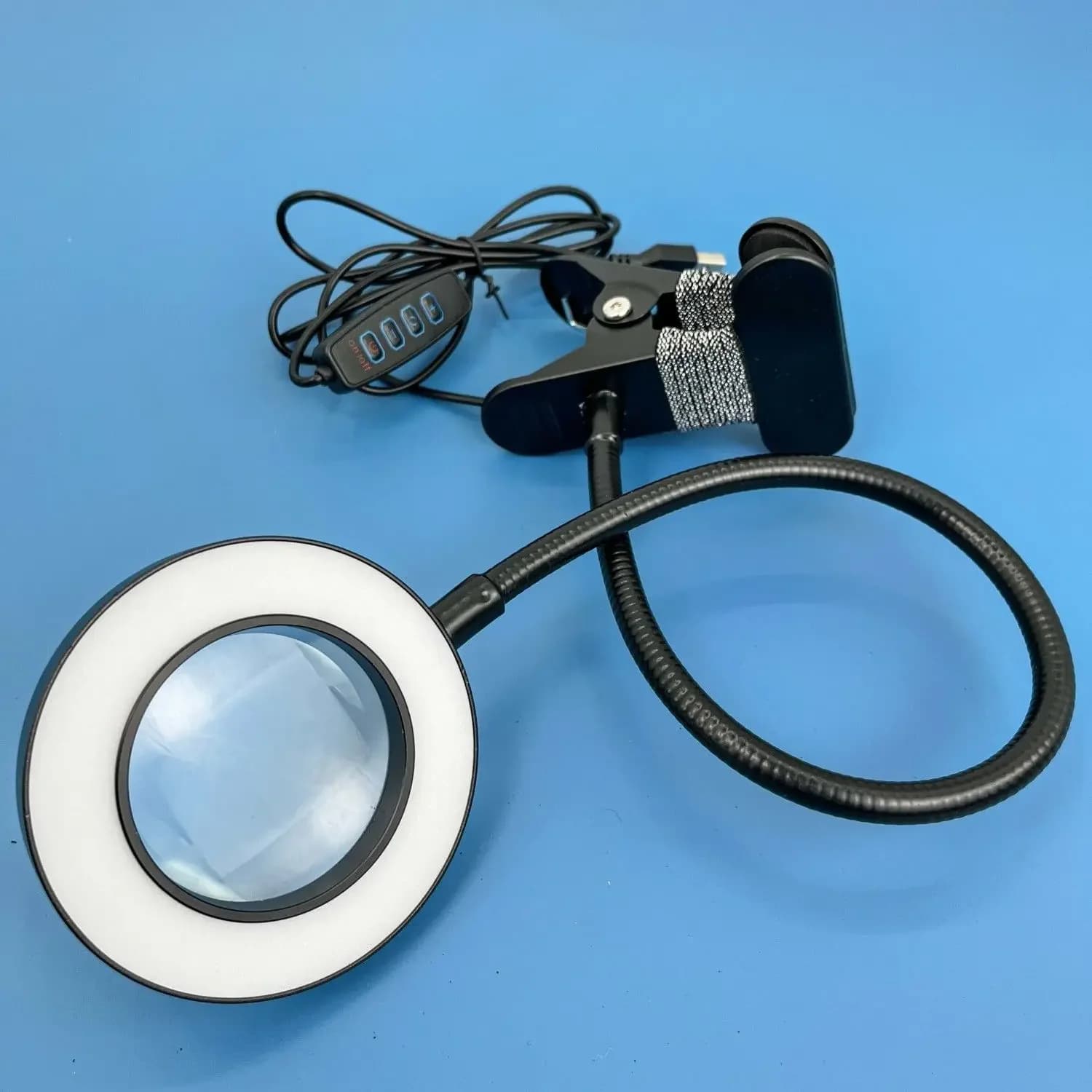 Loupe à clipser 10X avec lumière LED pour broderie, manucure, cils, salon de beauté