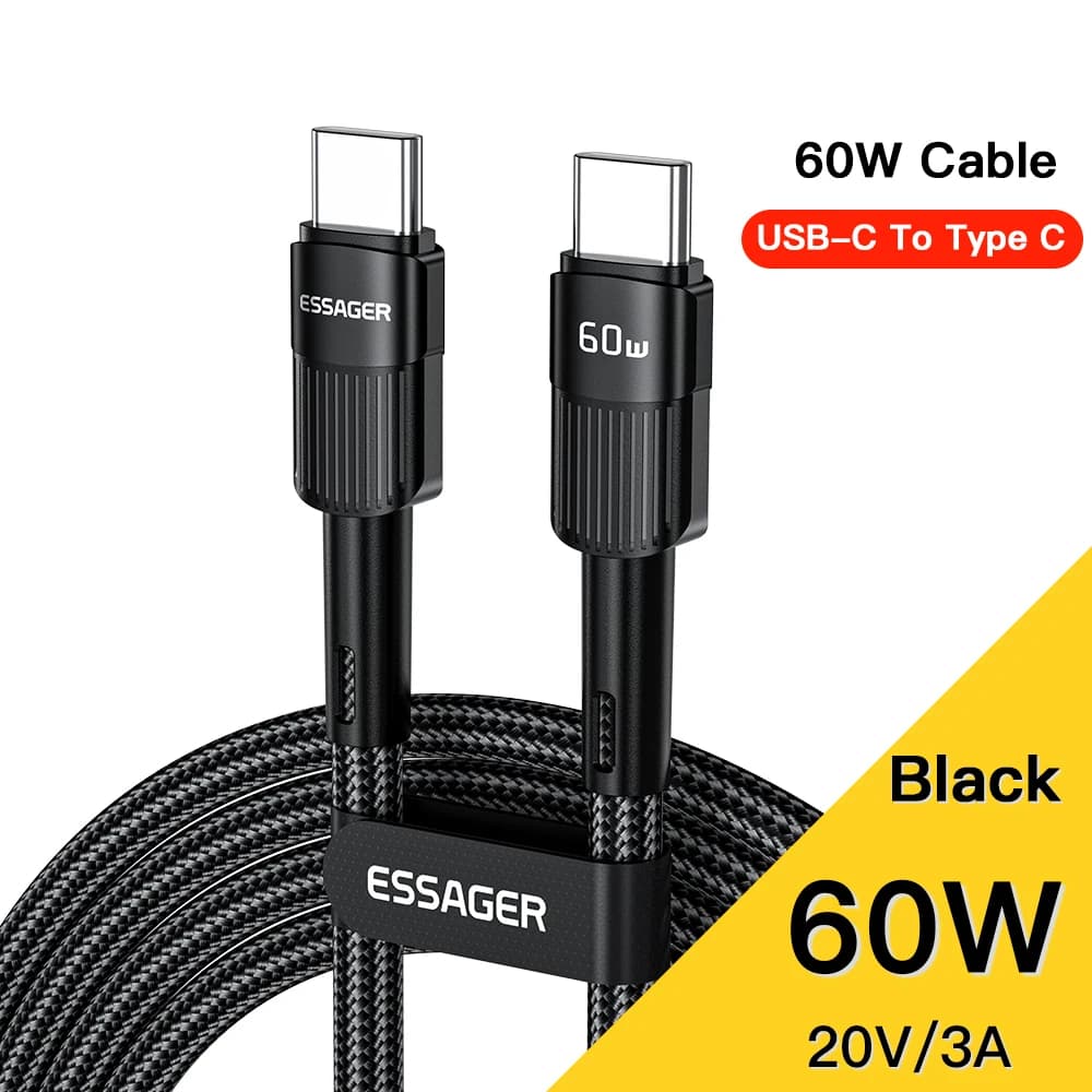 Essager – câble USB Type C vers USB C 100W, cordon de chargeur rapide USB-C PD pour Macbook, Samsung