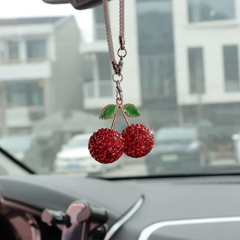 Accessoires de décoration de voiture cerise pour femmes, mignon rétroviseur en cristal suspendu Hipp