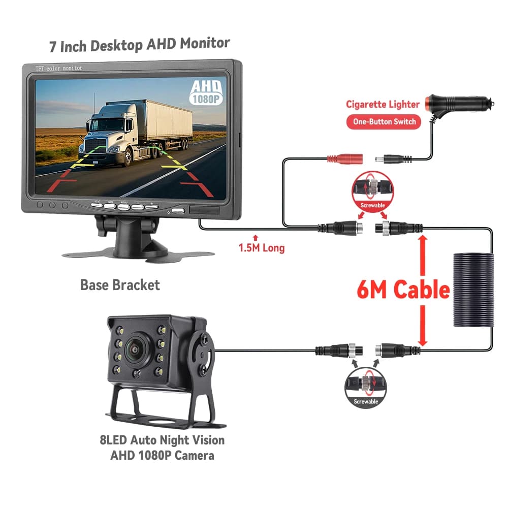 MJDOUD Caméra de recul et moniteur AHD 1080P 7 pouces, système de stationnement avant/arrière univer