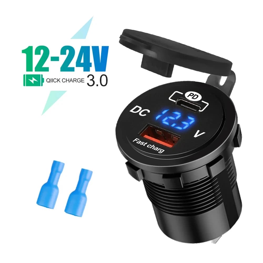 1 jeu de prises de chargeur de voiture PD QC3.0 60W, avec compteur de tension, Charge rapide 3.0, pr