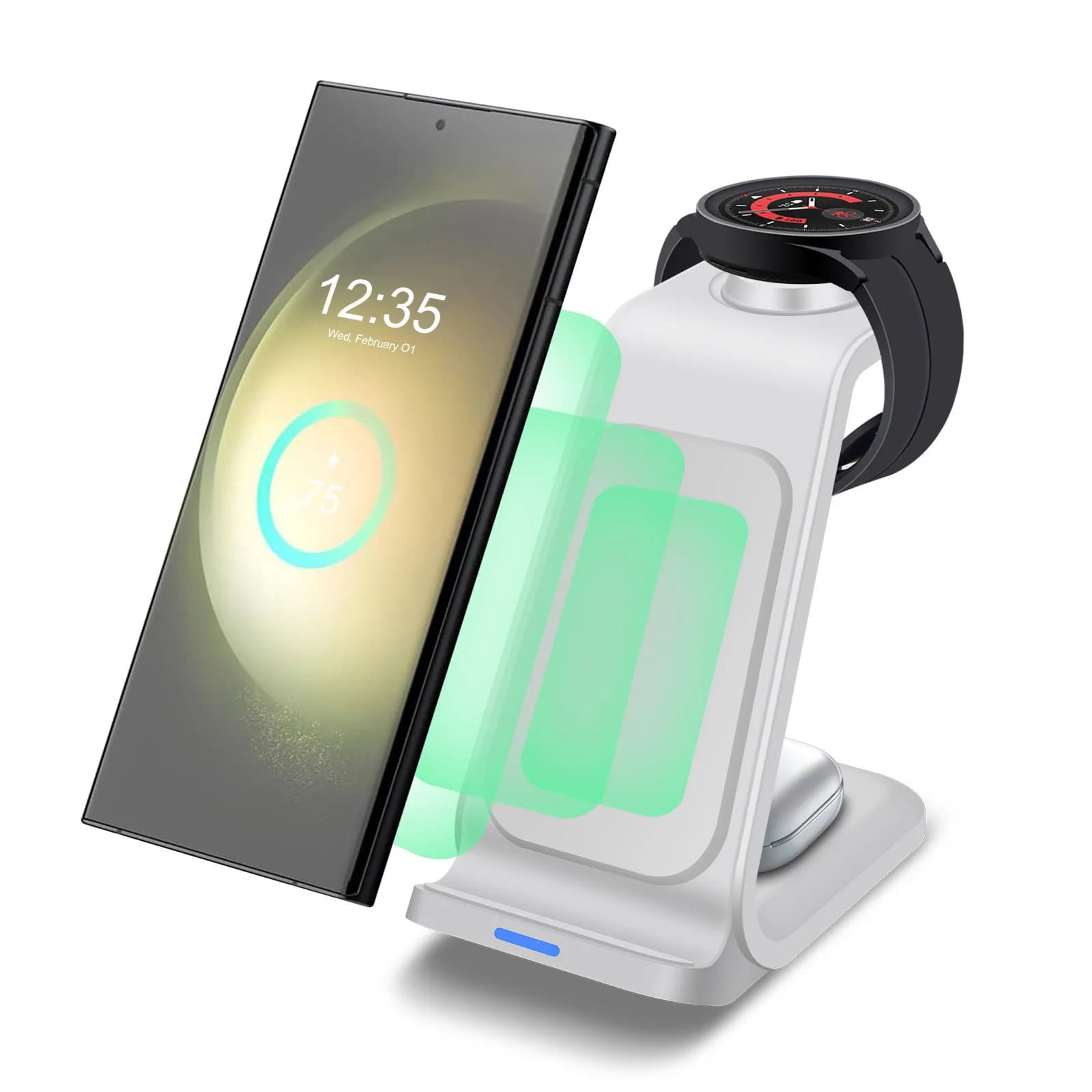 Chargeur sans fil pour Samsung, Station de recharge sans fil 3 en 1 pour Samsung Galaxy S25 Ultra/S2