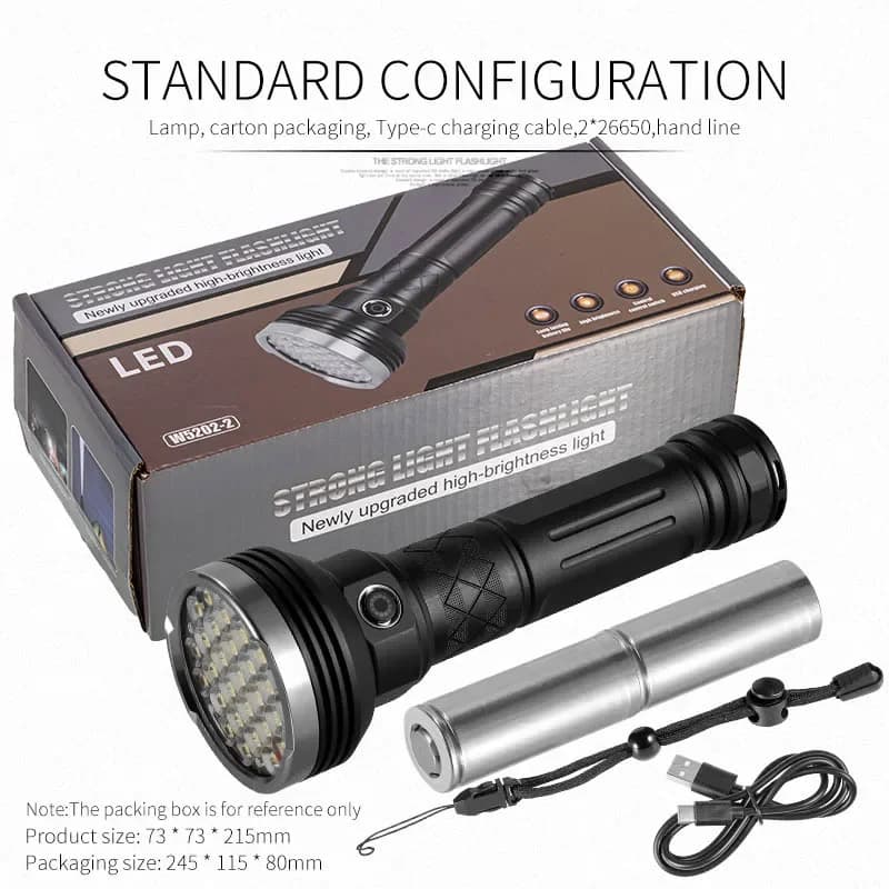 Lampe torche LED haute puissance, super lumineuse, longue portée, rechargeable par USB, lampe tactiq