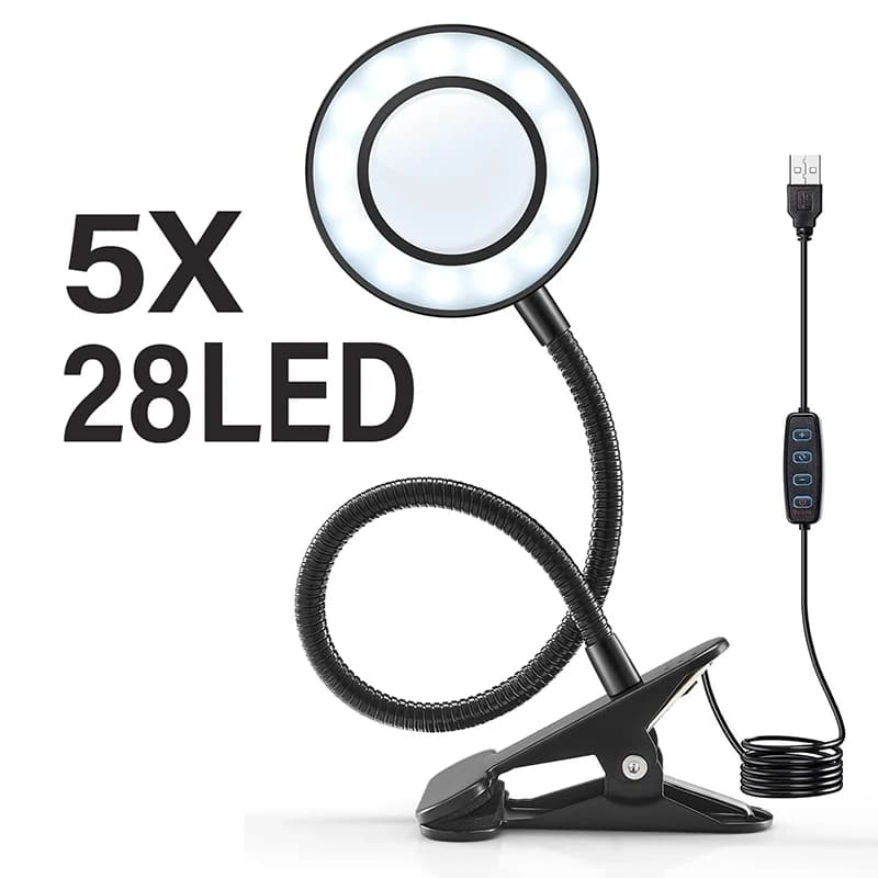 Loupe grossissante 5/10X avec lumière, 3 couleurs, 10 niveaux de luminosité, lampe loupe à 28/56 LED