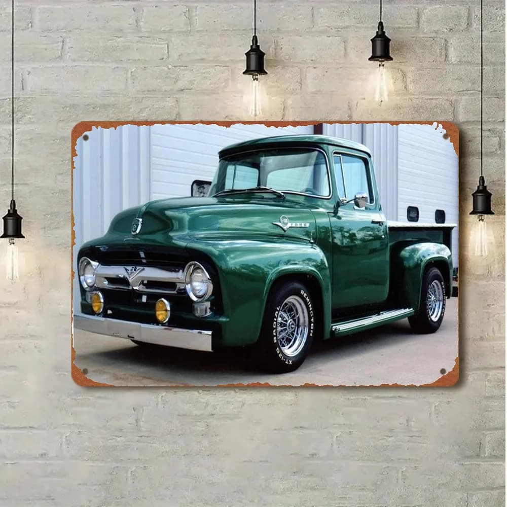 Panneau métallique vintage vert pour pick-up - Décoration murale en aluminium de style rétro, imperm