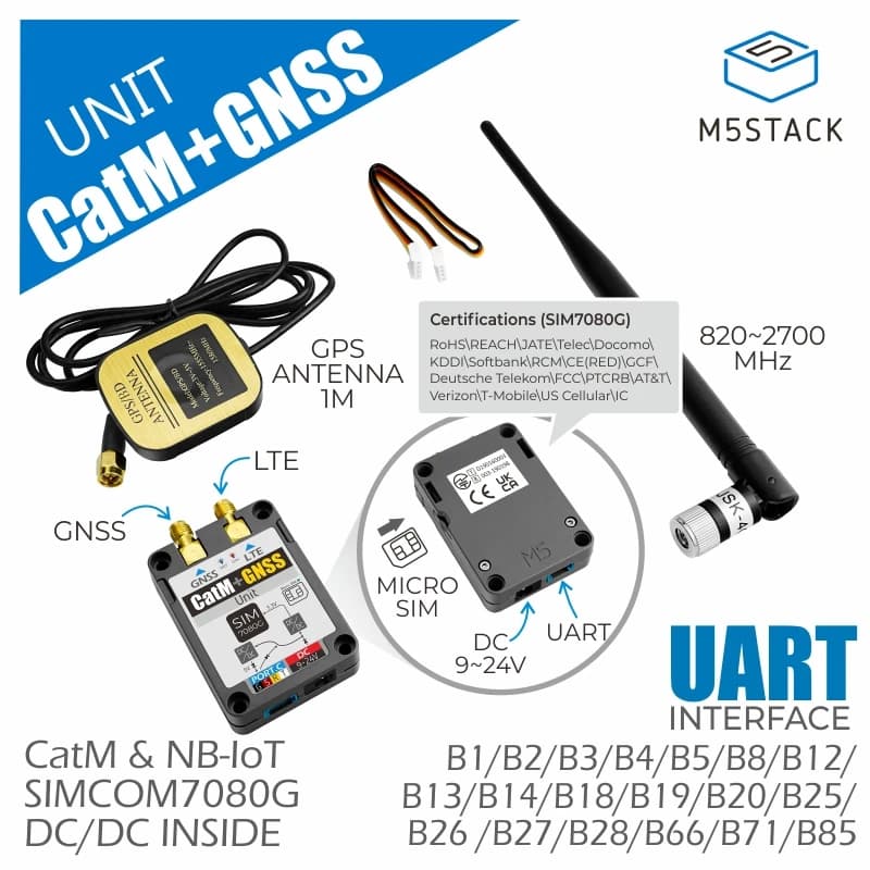 M5Stack – unité officielle SIM7080G CAT-M/nb-iot + GNSS avec antenne téléc